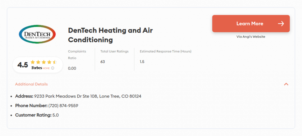 DenTech Heating & Air Conditioning Review